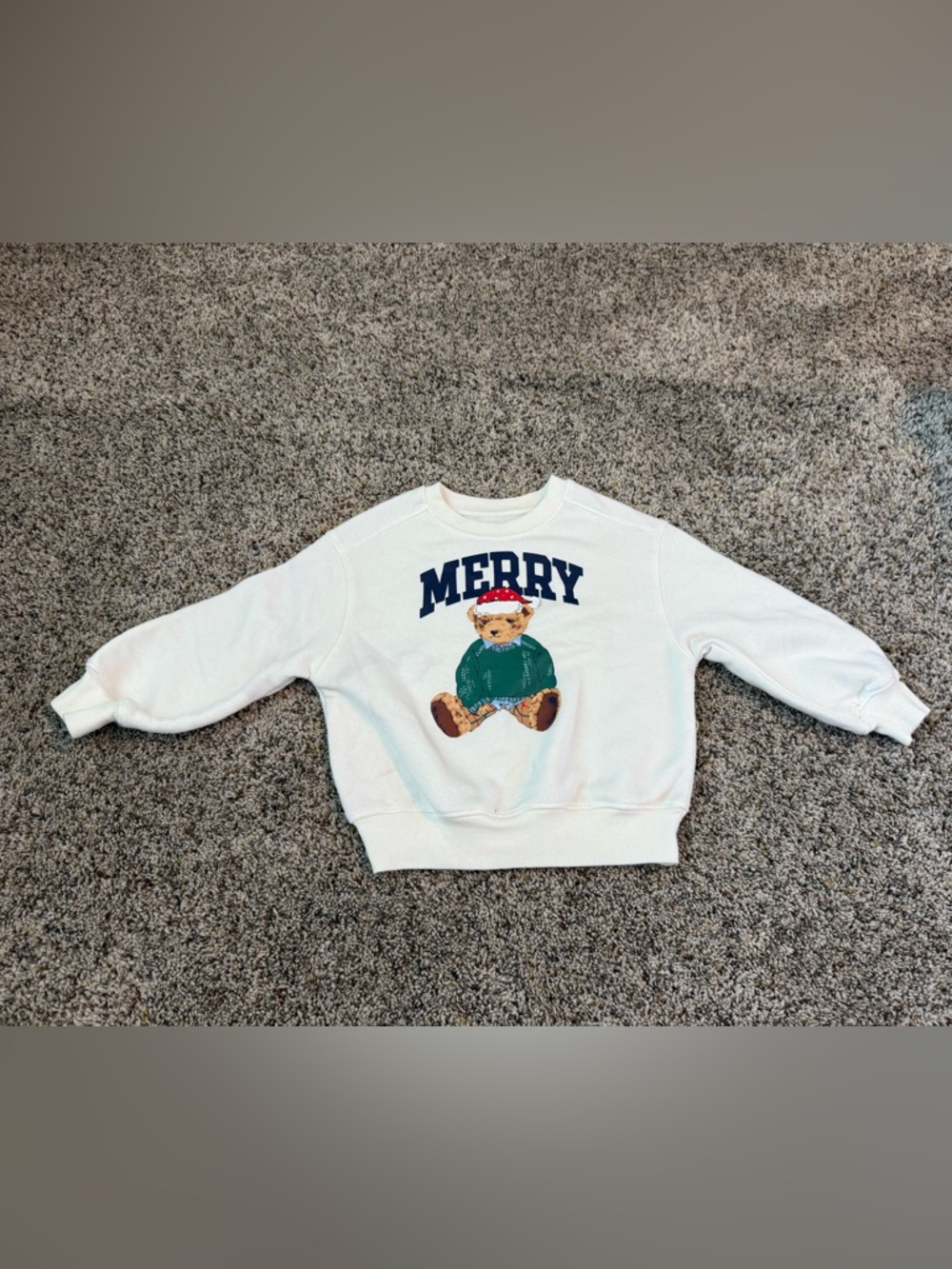 “Merry” Teddy Bear Toddler Christmas Sweatshirt - Size 2T